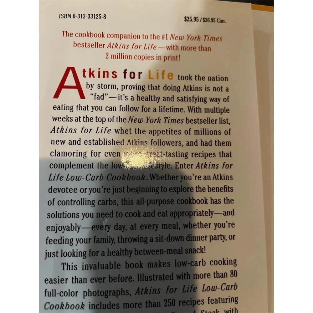 Atkins for Life Low-Carb Cookbook Hardcover w/ Dust Jacket 250+ Recipes‎